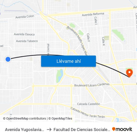 Avenida Yugoslavia / Bélgica to Facultad De Ciencias Sociales Y Politicas map