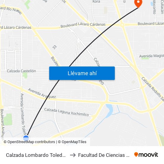 Calzada Lombardo Toledano / Catanzaro Norte to Facultad De Ciencias Sociales Y Politicas map