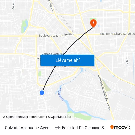 Calzada Anáhuac / Avenida Monte Castelo to Facultad De Ciencias Sociales Y Politicas map