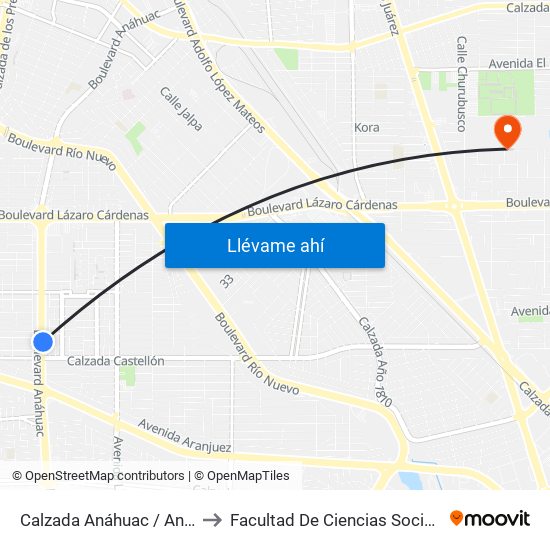 Calzada Anáhuac / Angel Vásquez to Facultad De Ciencias Sociales Y Politicas map