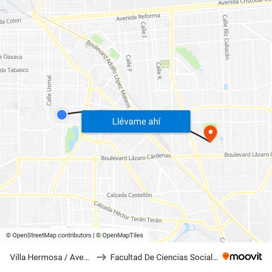 Villa Hermosa / Avenida Cosalá to Facultad De Ciencias Sociales Y Politicas map