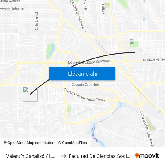 Valentín Canalizó / Los Capitanes to Facultad De Ciencias Sociales Y Politicas map