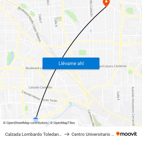 Calzada Lombardo Toledano / Calzada Manuel Gómez Morín to Centro Universitario Tijuana Campus Mexicali map