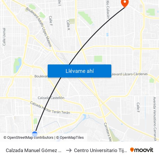 Calzada Manuel Gómez Morín / Calzada Anáhuac to Centro Universitario Tijuana Campus Mexicali map