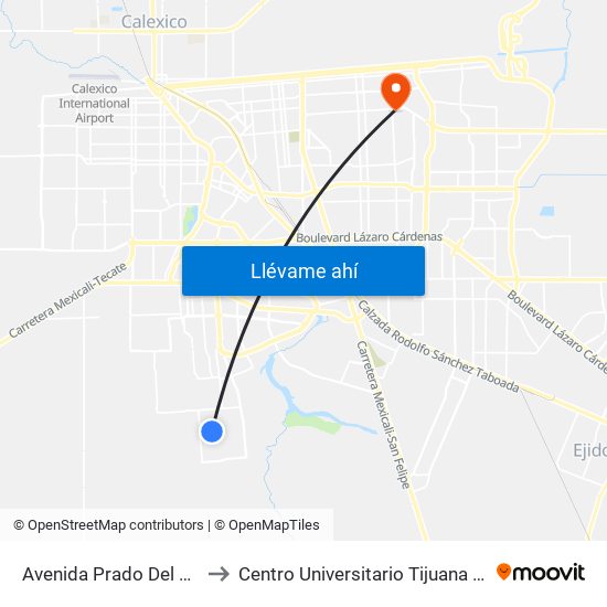 Avenida Prado Del Rey / Cavandi to Centro Universitario Tijuana Campus Mexicali map