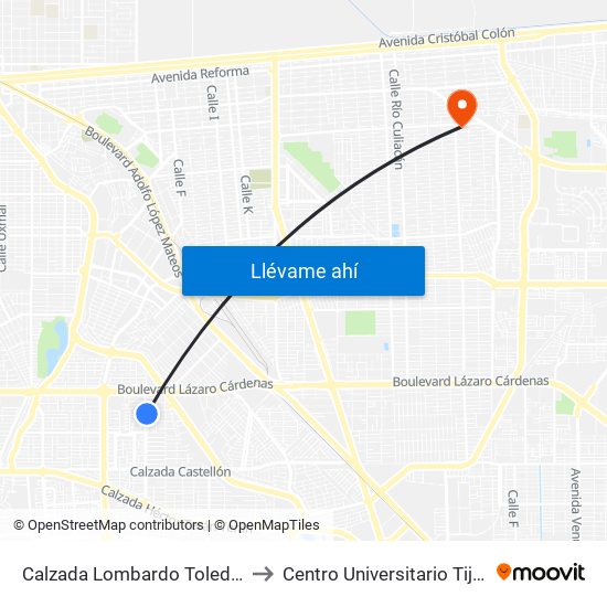 Calzada Lombardo Toledano / Heleno Hernández to Centro Universitario Tijuana Campus Mexicali map