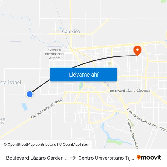 Boulevard Lázaro Cárdenas / Capitán Juan Mange to Centro Universitario Tijuana Campus Mexicali map