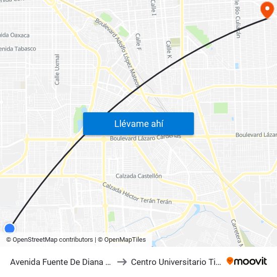 Avenida Fuente De Diana / Fuente De La Emperatriz to Centro Universitario Tijuana Campus Mexicali map
