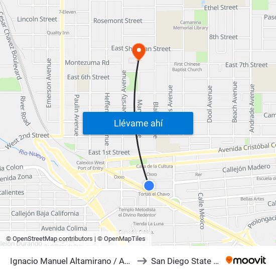 Ignacio Manuel Altamirano / Avenida Reforma to San Diego State University map