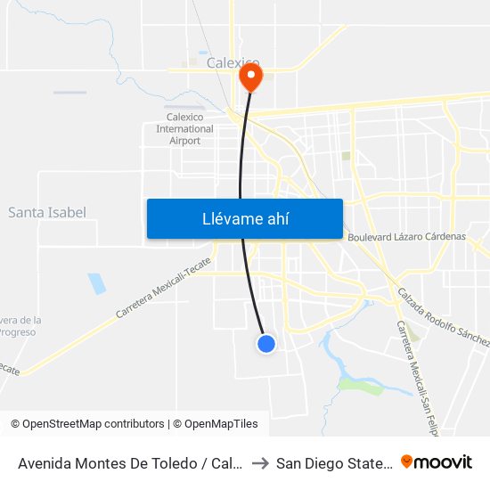 Avenida Montes De Toledo / Calzada De Los Reyes to San Diego State University map