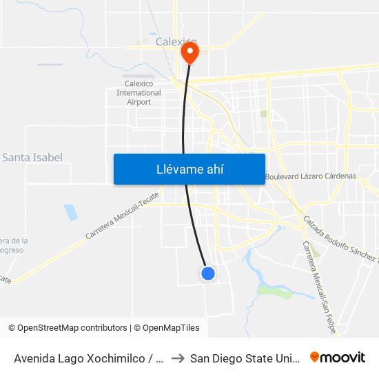 Avenida Lago Xochimilco / Tercera to San Diego State University map