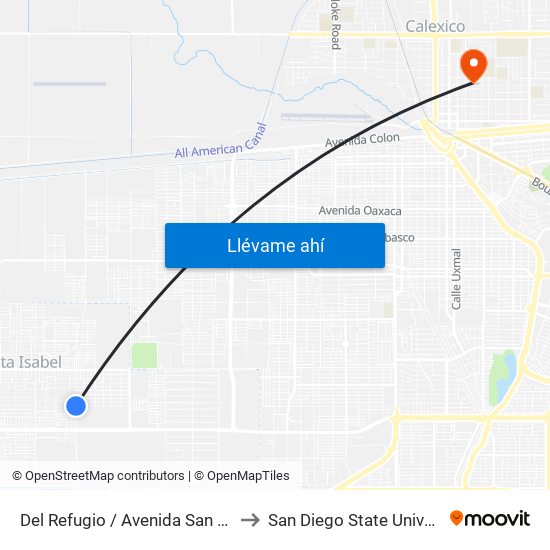Del Refugio / Avenida San Pedro to San Diego State University map