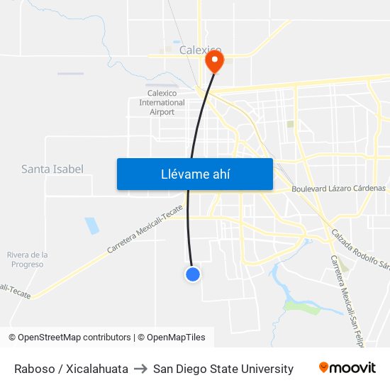 Raboso / Xicalahuata to San Diego State University map