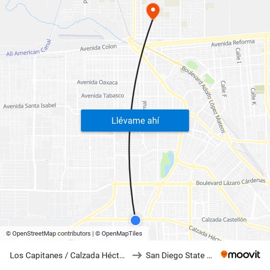 Los Capitanes / Calzada Héctor Terán Terán to San Diego State University map
