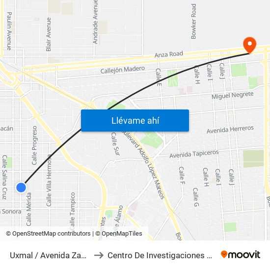 Uxmal / Avenida Zacatecas to Centro De Investigaciones Culturales map