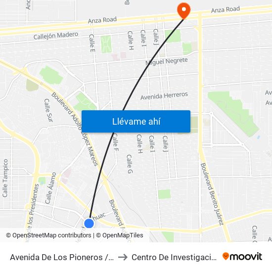 Avenida De Los Pioneros / Calzada Anáhuac to Centro De Investigaciones Culturales map