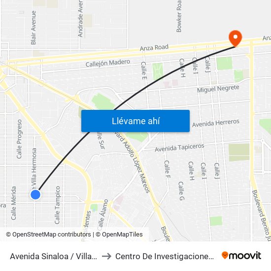 Avenida Sinaloa / Villa Hermosa to Centro De Investigaciones Culturales map