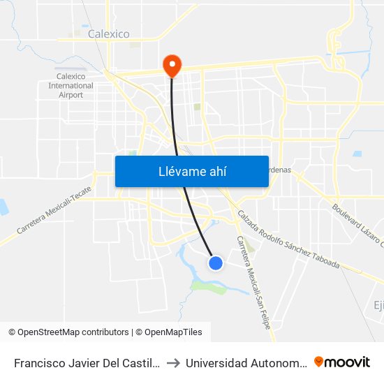 Francisco Javier Del Castillo / Avenida José María De La Fragua to Universidad Autonoma De Durango Campus Mexicali map