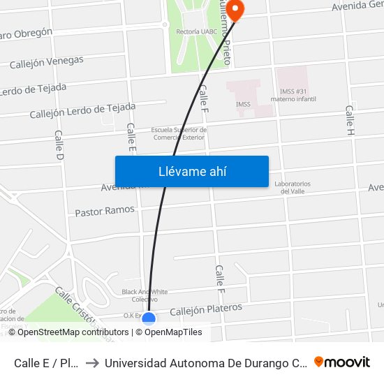 Calle E / Plateros to Universidad Autonoma De Durango Campus Mexicali map