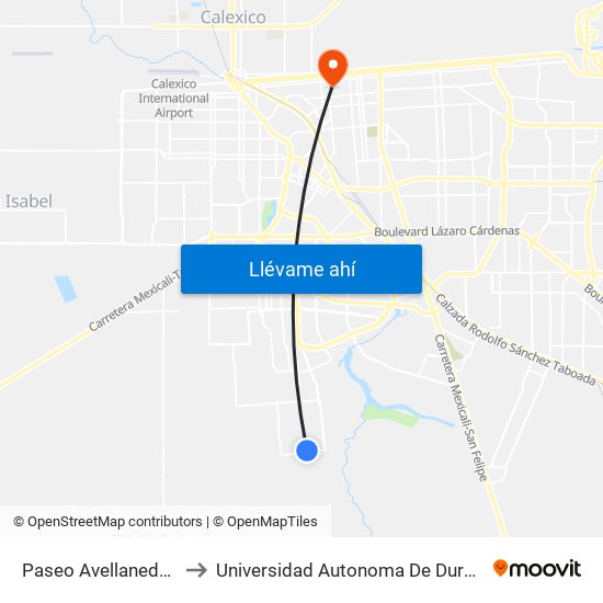 Paseo Avellaneda / Redondela to Universidad Autonoma De Durango Campus Mexicali map