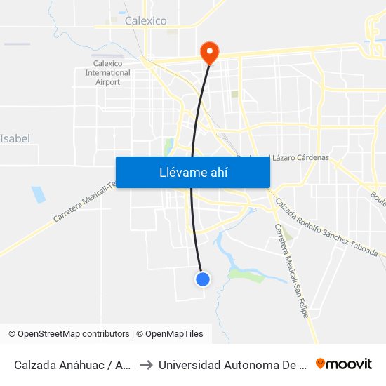 Calzada Anáhuac / Avenida Prado Del Rey to Universidad Autonoma De Durango Campus Mexicali map