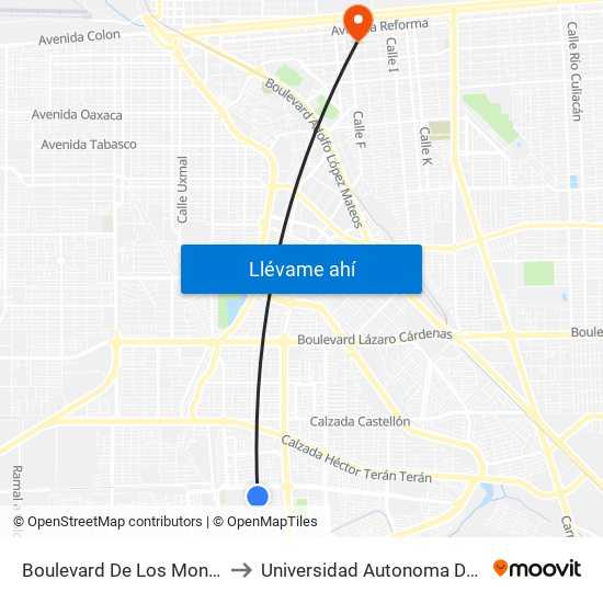 Boulevard De Los Monarcas / De Los Aragones to Universidad Autonoma De Durango Campus Mexicali map