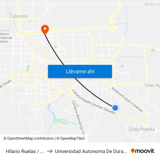 Hilario Ruelas / Río Cazones to Universidad Autonoma De Durango Campus Mexicali map