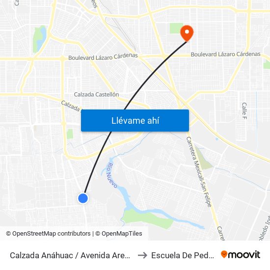 Calzada Anáhuac / Avenida Arenas Del Rey to Escuela De Pedagogia map