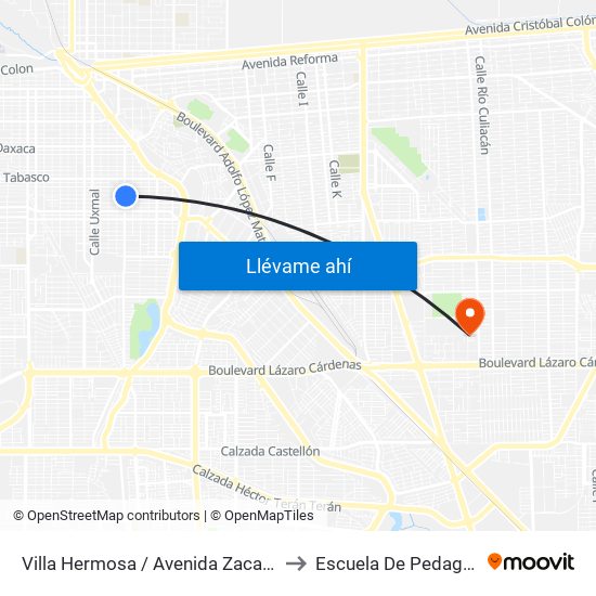 Villa Hermosa / Avenida Zacatecas to Escuela De Pedagogia map