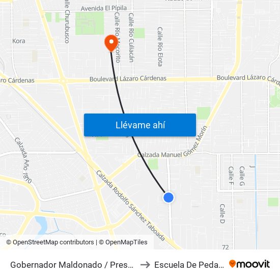 Gobernador Maldonado / Presa Becerra to Escuela De Pedagogia map