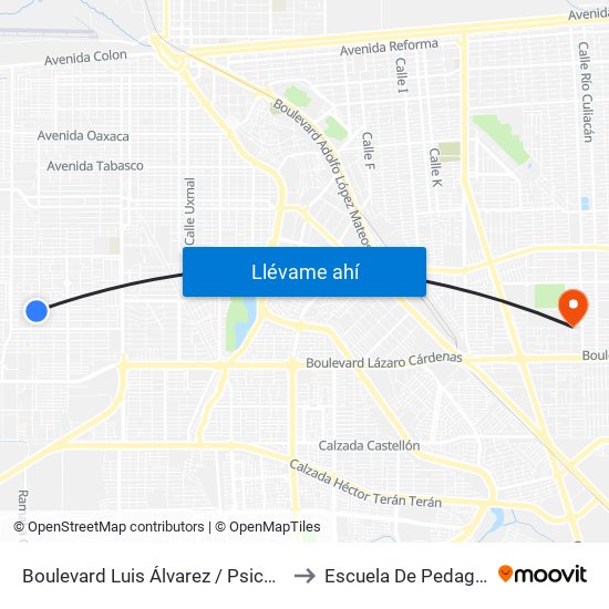 Boulevard Luis Álvarez / Psicólogos to Escuela De Pedagogia map