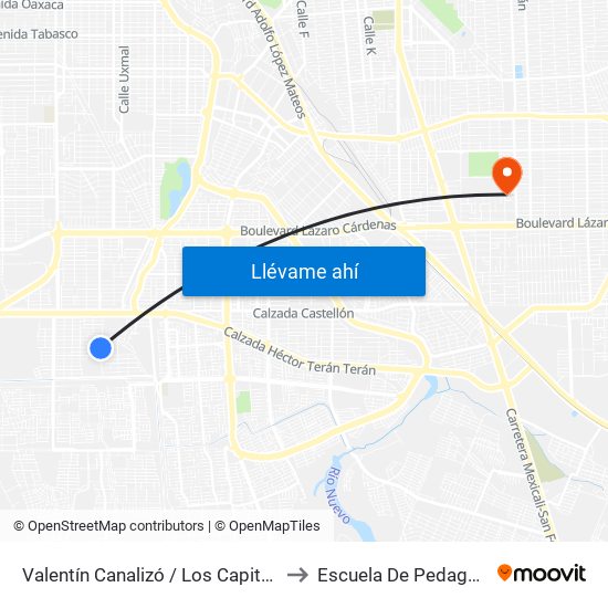 Valentín Canalizó / Los Capitanes to Escuela De Pedagogia map