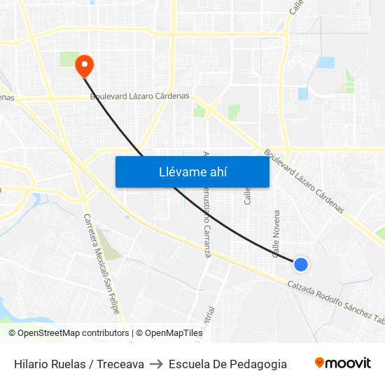 Hilario Ruelas / Treceava to Escuela De Pedagogia map