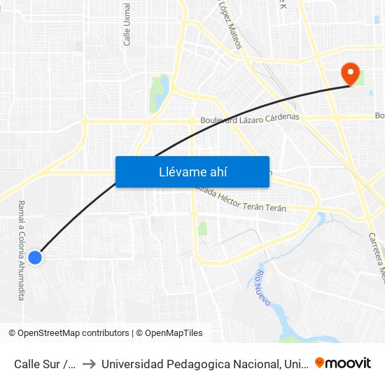 Calle Sur / Jarilla to Universidad Pedagogica Nacional, Unidad 021 Mexicali map