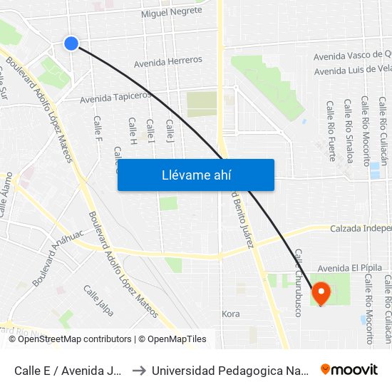 Calle E / Avenida José María Larroque to Universidad Pedagogica Nacional, Unidad 021 Mexicali map