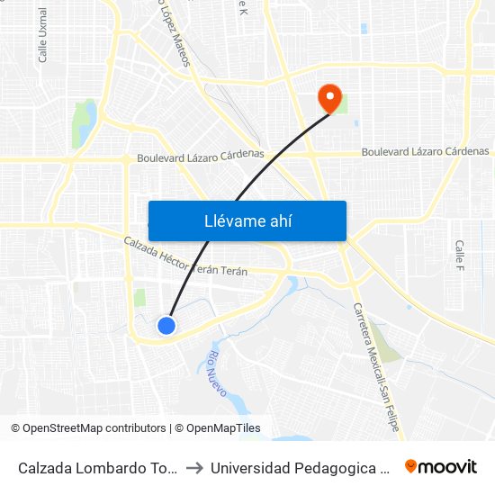 Calzada Lombardo Toledano / Catanzaro Norte to Universidad Pedagogica Nacional, Unidad 021 Mexicali map
