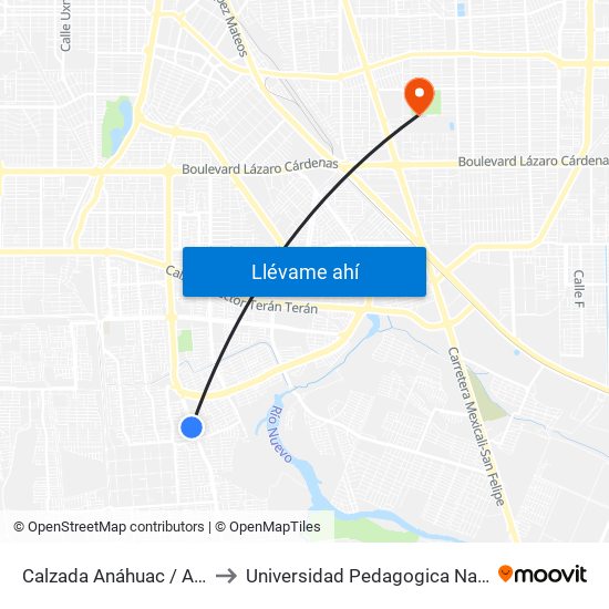 Calzada Anáhuac / Avenida Montecastelo to Universidad Pedagogica Nacional, Unidad 021 Mexicali map