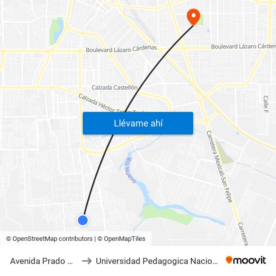 Avenida Prado Del Rey / Liesa to Universidad Pedagogica Nacional, Unidad 021 Mexicali map