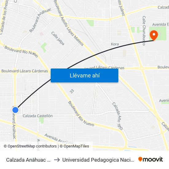 Calzada Anáhuac / Angel Vásquez to Universidad Pedagogica Nacional, Unidad 021 Mexicali map