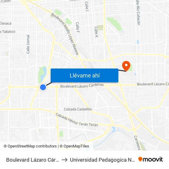 Boulevard Lázaro Cárdenas / Lago Bagueolo to Universidad Pedagogica Nacional, Unidad 021 Mexicali map