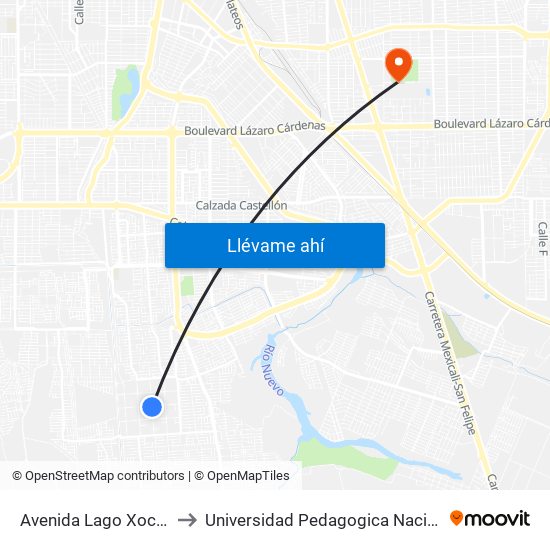 Avenida Lago Xochimilco / Tercera to Universidad Pedagogica Nacional, Unidad 021 Mexicali map