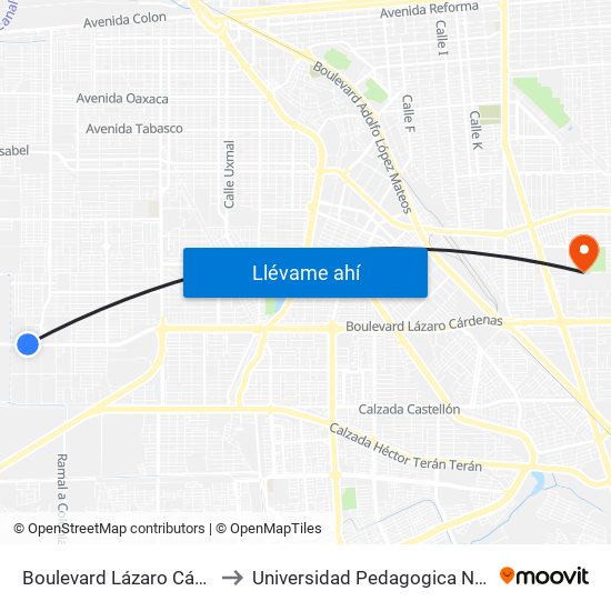 Boulevard Lázaro Cárdenas / Río Amazonas to Universidad Pedagogica Nacional, Unidad 021 Mexicali map