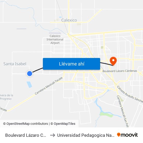 Boulevard Lázaro Cárdenas / San Ramón to Universidad Pedagogica Nacional, Unidad 021 Mexicali map