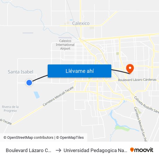 Boulevard Lázaro Cárdenas / Del Refugio to Universidad Pedagogica Nacional, Unidad 021 Mexicali map