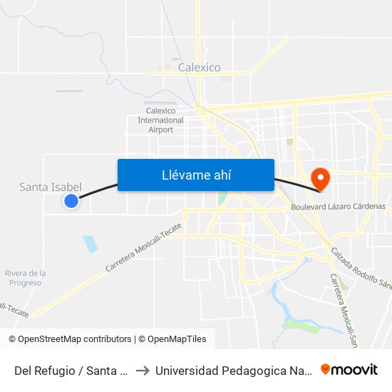 Del Refugio / Santa María De Guadalupe to Universidad Pedagogica Nacional, Unidad 021 Mexicali map