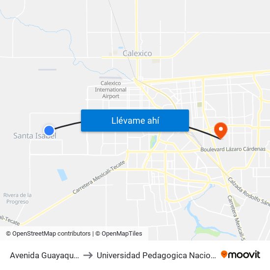 Avenida Guayaquil / Del Refugio to Universidad Pedagogica Nacional, Unidad 021 Mexicali map