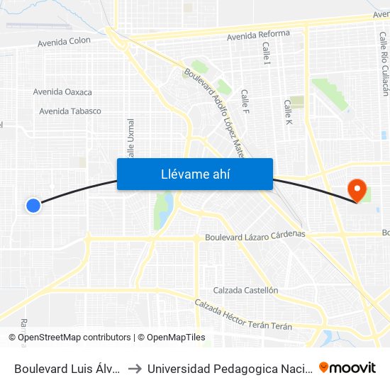 Boulevard Luis Álvarez / Psicólogos to Universidad Pedagogica Nacional, Unidad 021 Mexicali map