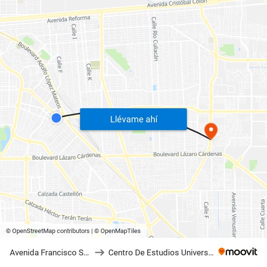 Avenida Francisco Sarabia / Calera to Centro De Estudios Universitarios Xochicalco map