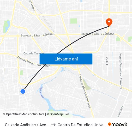 Calzada Anáhuac / Avenida Montecastelo to Centro De Estudios Universitarios Xochicalco map