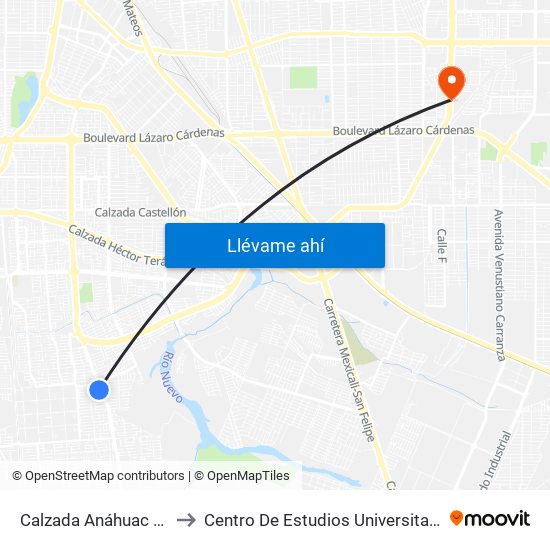 Calzada Anáhuac / Castillejo to Centro De Estudios Universitarios Xochicalco map
